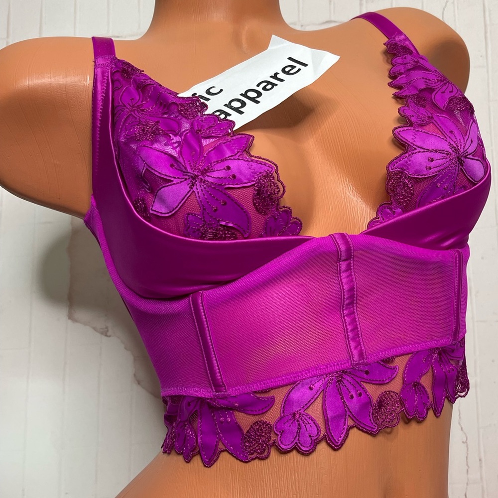 VS LUXE 34 36 EMBROIDERY APPLIQUÉ QUARTER CUP CORSET TOP FLORAL